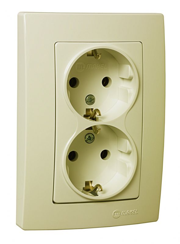 Розетка подвійна із з/к Lillium Natural Kare, без шторок, кремовий, Makel [32010057]