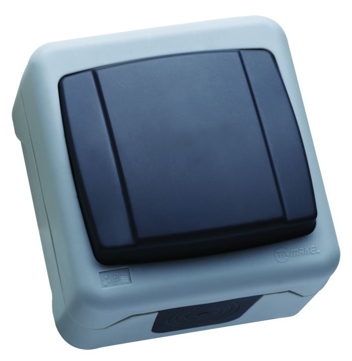 Вимикач одноклавішний без підсвітки, сірий, Makel [36064001]