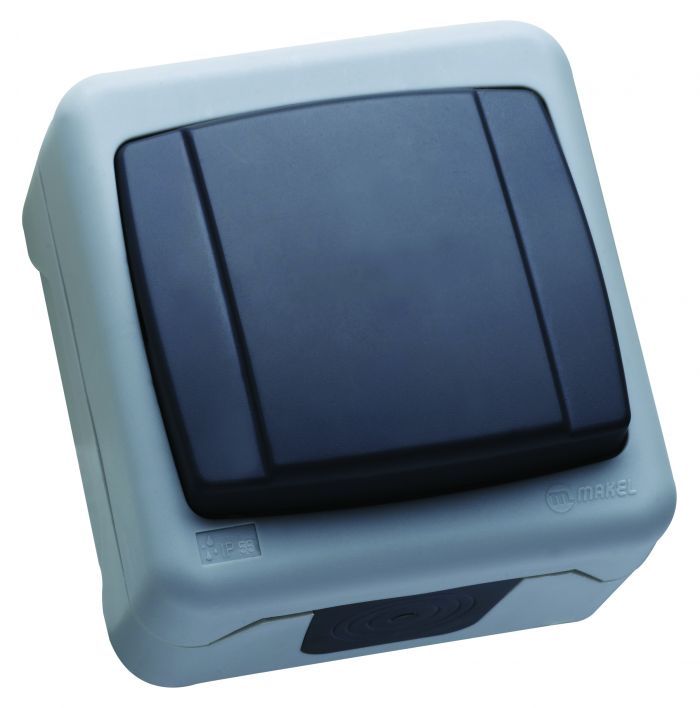 Вимикач одноклавішний прохідний без підсвітки, сірий, Makel [36064005]