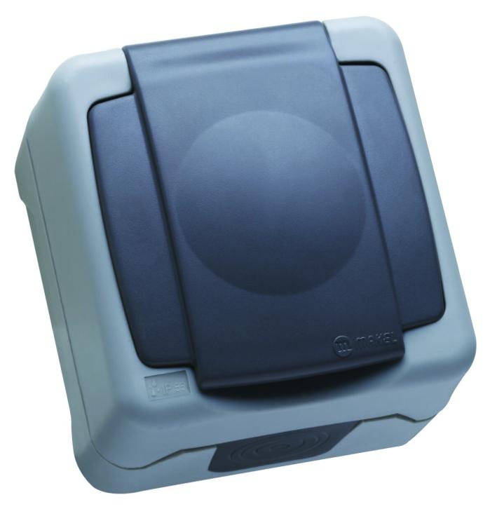 Розетка з кришкою із з/к Nemliyer Plus, без шторок, IP55, сірий, Makel [36064029]