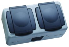 Розетка подвійна з кришкою Nemliyer Plus, із з/к, вологозахищена без шторок, сірий, Makel [36064201]