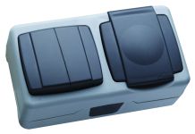 Розетка + вимикач двоклавішний, з кришкою Nemliyer Plus, із з/к, без шторок, сірий, Makel [36064203]