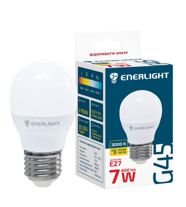 Лампа світлодіодна G45 7Вт 3000K E27, Enerlight [G45E277SMDWFR]
