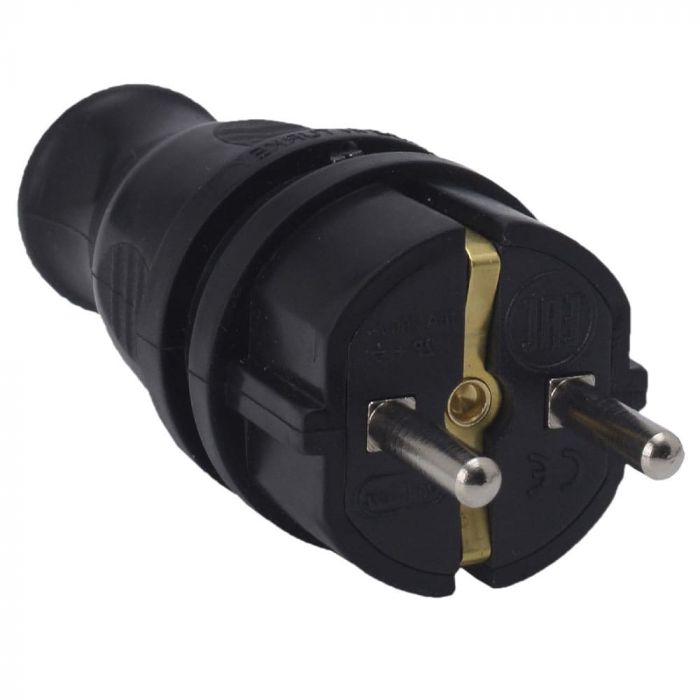 Вилка каучукова пряма KEF 2Р+РЕ, 16А, IP44, чорна, Bylion [403350]
