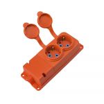 Розетка каучукова двомісна стаціонарна 2KMP-O 2Р+РЕ, 16А, IP44, помаранчева, Bylion [403367]