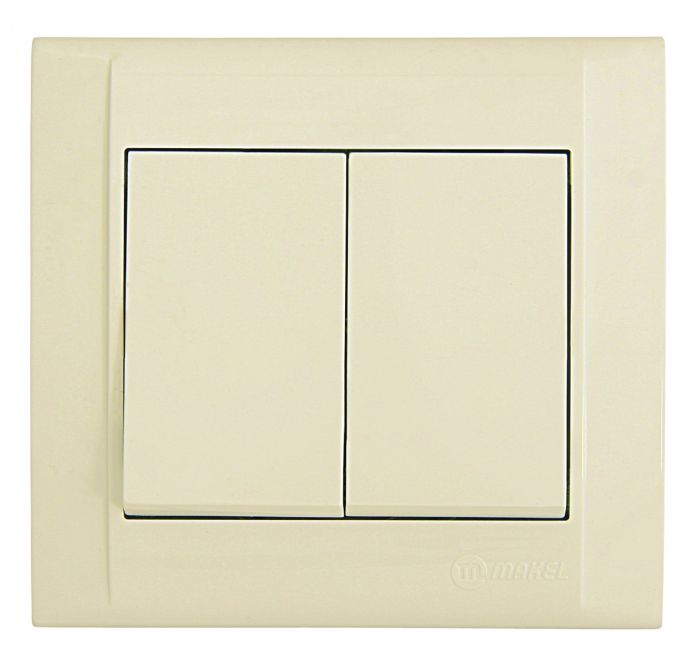 Вимикач двоклавішний без підсвітки Defne, кремовий, Makel [42010003]