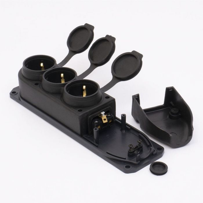 Розетка каучукова тримісна з захисними кришками 403 2Р+РЕ IP44, TAKEL [503362]