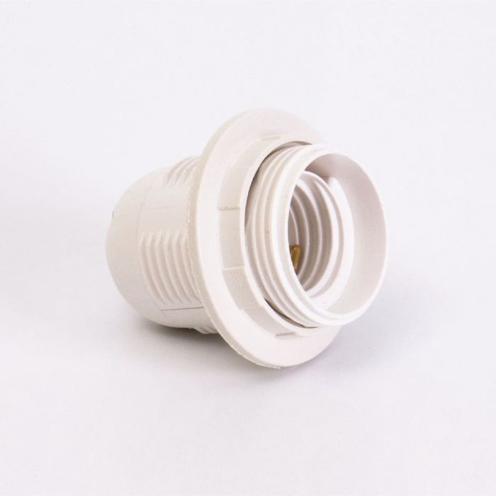 Патрон пластиковий Е27 з гайкою, білий, TAKEL [503720]