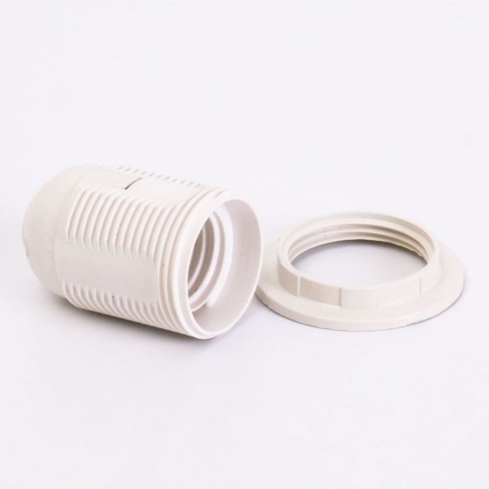 Патрон пластиковий Е27 з гайкою, білий, TAKEL [503720]