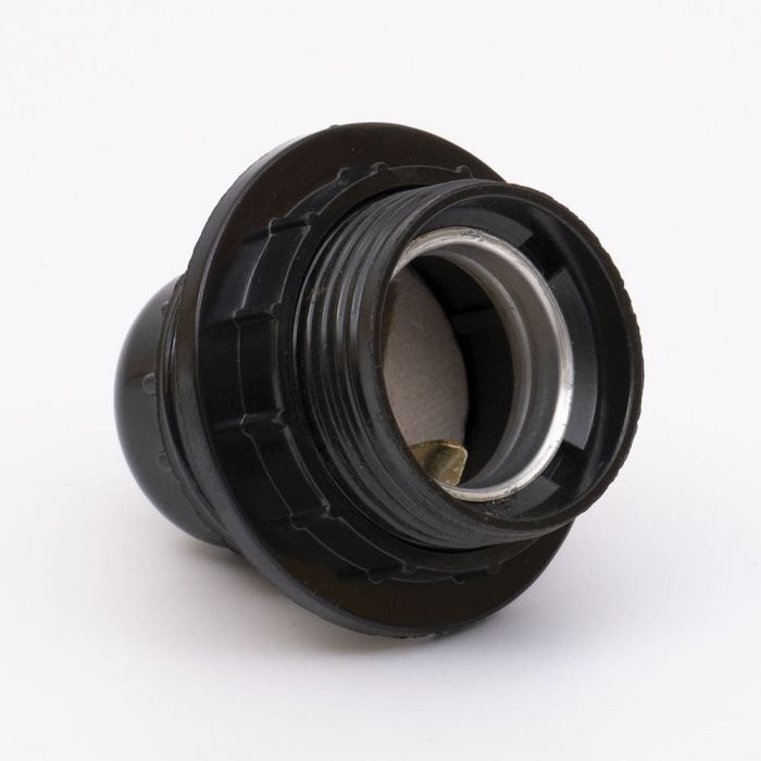 Патрон пластиковий Е27 зі стопором та з гайкою, чорний, TAKEL [503723]