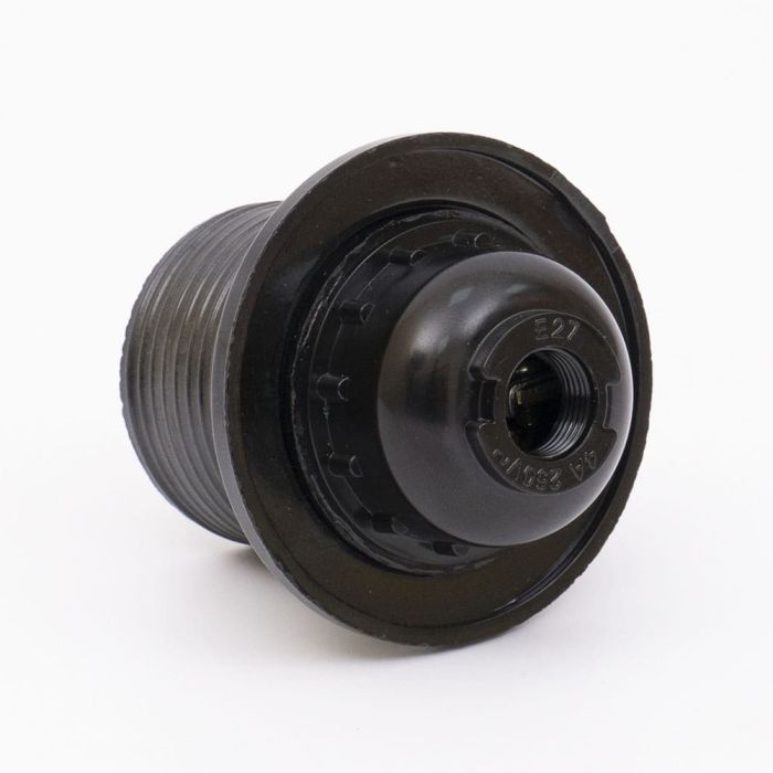 Патрон пластиковий Е27 зі стопором та з гайкою, чорний, TAKEL [503723]