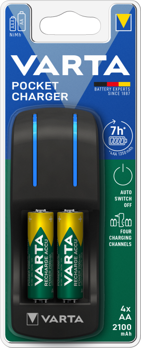 Зарядний пристрій Pocket Charger + 4 шт AA 2100 mAh, Varta [57642101451]