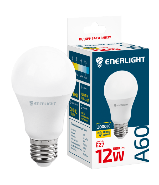 Лампа світлодіодна A60 12Вт 3000K E27, Enerlight [A60E2712SMDWFR]