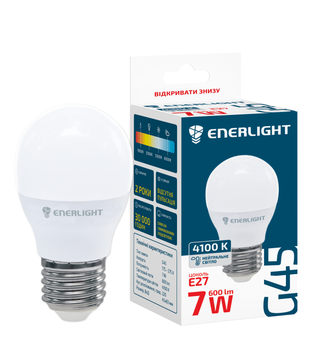 Лампа світлодіодна G45 7Вт 4100K E27, Enerlight [G45E277SMDNFR]