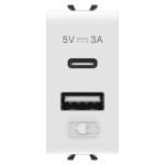 Розетка 2хUSB Chorusmart A+C TYPE 5V 3A 1M глянцевий білий GEWISS [GW10449]