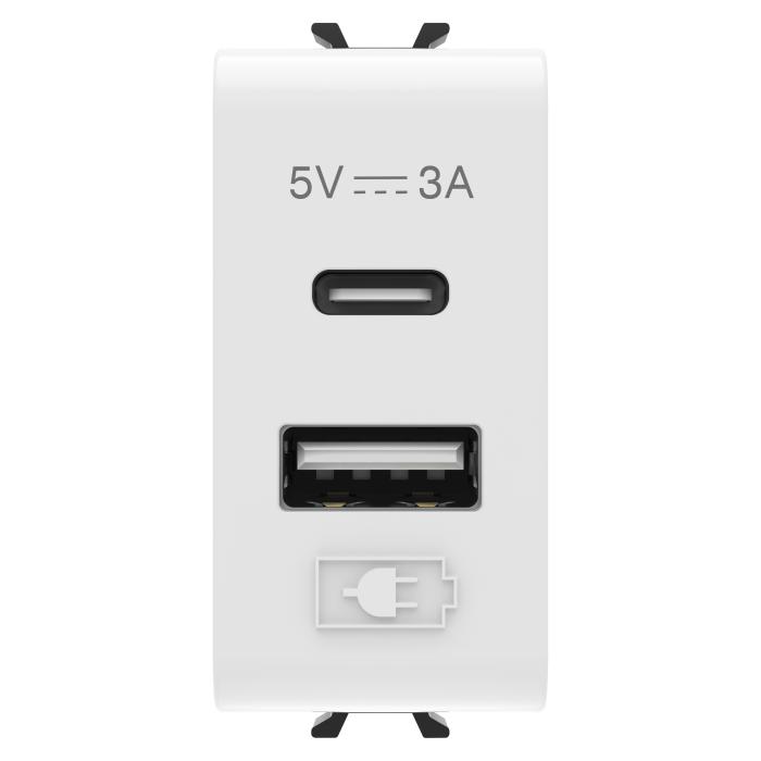 Розетка 2хUSB Chorusmart A+C TYPE 5V 3A 1M глянцевий білий GEWISS [GW10449]