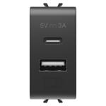 Розетка 2хUSB Chorusmart A+C TYPE 5V 3A 1M чорний GEWISS [GW12449]