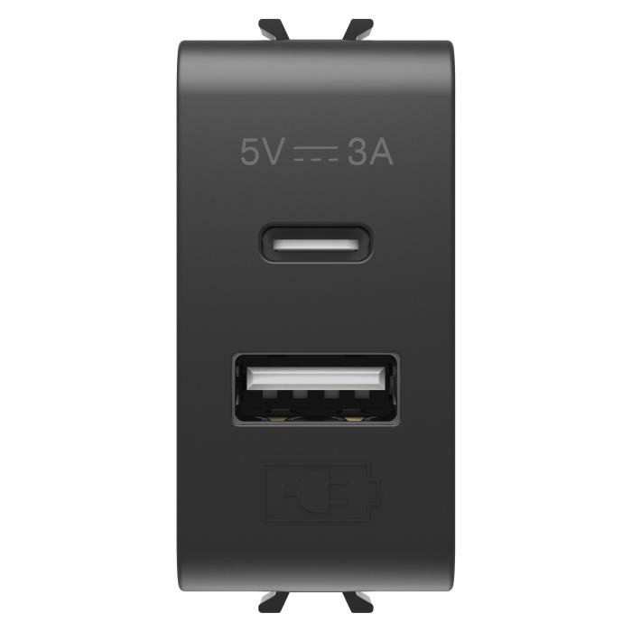 Розетка 2хUSB Chorusmart A+C TYPE 5V 3A 1M чорний GEWISS [GW12449]