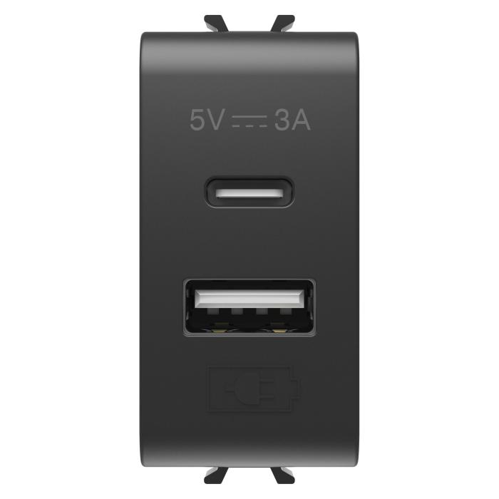 Розетка 2хUSB Chorusmart A+C TYPE 5V 3A 1M чорний GEWISS [GW12449]