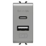 Розетка 2хUSB Chorusmart A+C TYPE 5V 3A 1M титан GEWISS [GW14449]