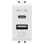 Розетка 2хUSB Chorusmart A+C TYPE 5V 3A 1M сатиновий білий GEWISS [GW15449]
