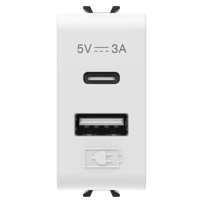 Розетка 2хUSB Chorusmart A+C TYPE 5V 3A 1M сатиновий білий GEWISS [GW15449]