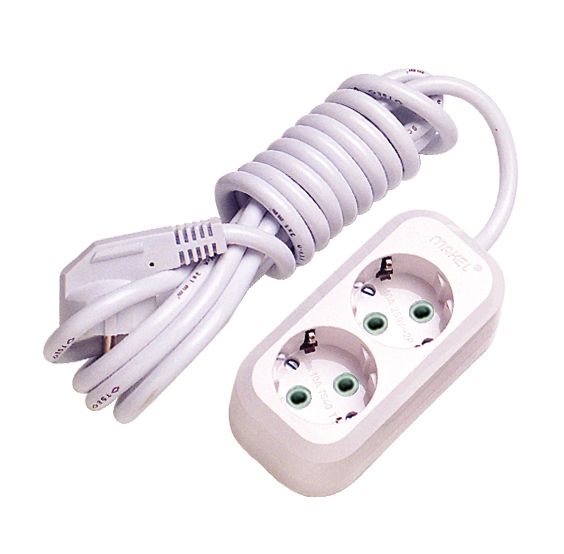 Подовжувач із з/к 2 гнізда, 7м, білий, Makel [MGP117]