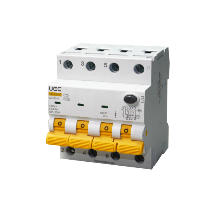 Автомат диференційного захисту SB-R9NE 4P C 25A  30mA Tип AC  6kA UEC [RCBO60-4-025-C-030-AC]