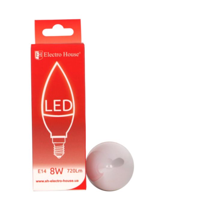 LED лампа С37, 8 Вт, E14, 4100К, Electro House [EH-LMP-1253]