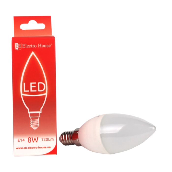 LED лампа С37, 8 Вт, E14, 4100К, Electro House [EH-LMP-1253]