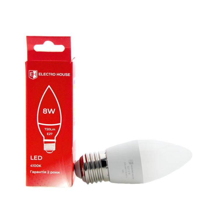 LED лампа С37, 8 Вт, E27, 4100К, Electro House [EH-LMP-1254]