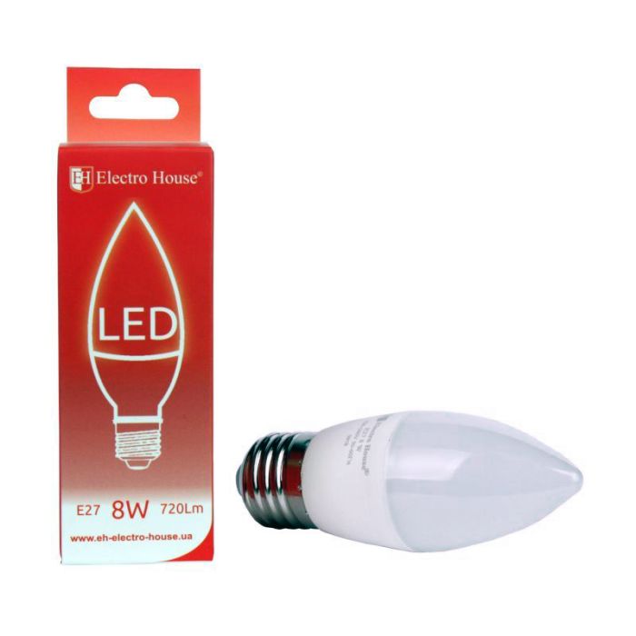 LED лампа С37, 8 Вт, E27, 4100К, Electro House [EH-LMP-1254]