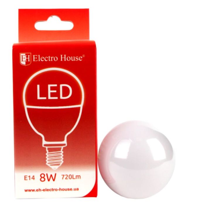 LED лампа P45, 8Вт, E14, 4100К, Electro House [EH-LMP-12612]