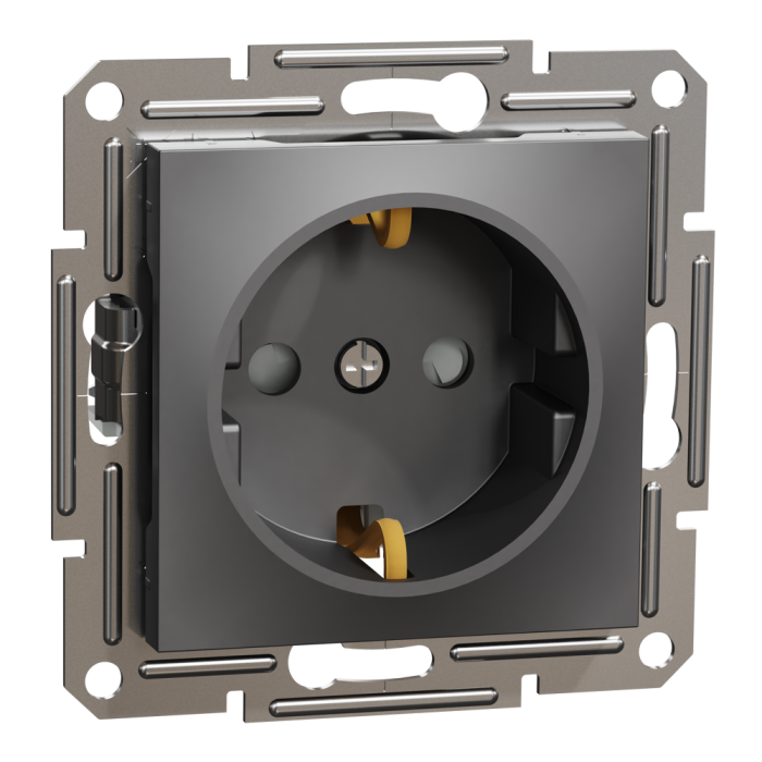 Розетка з заземленням, з захисними шторками Asfora антрацит, Schneider Electric [EPH2900271]