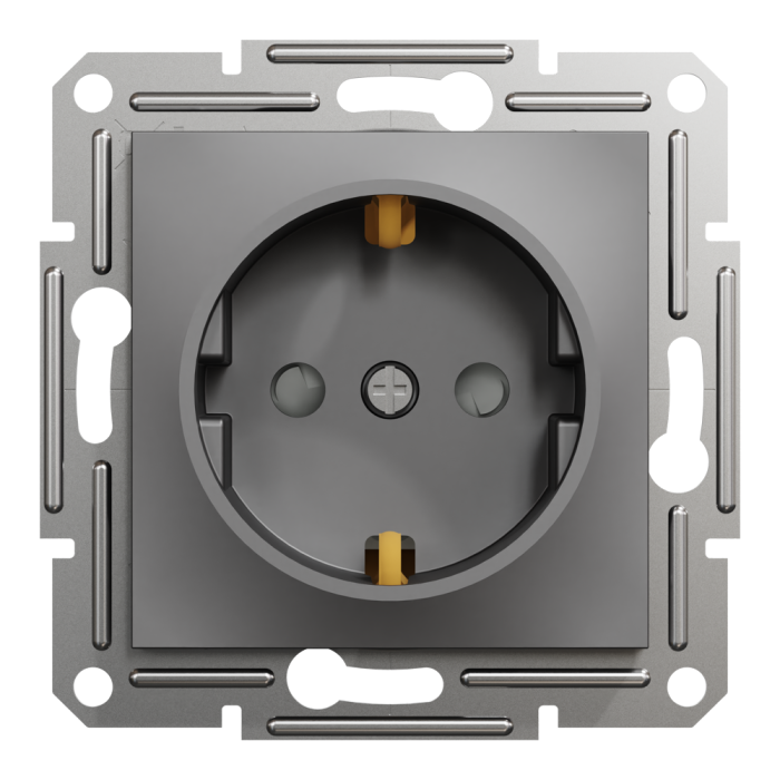 Розетка з заземленням, з захисними шторками Asfora антрацит, Schneider Electric [EPH2900271]