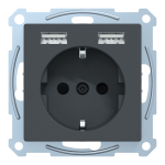 Зарядний пристрій USB + розетка, Merten, Розетка Schuko з 2 USB 2, чорний (ral 7024), Schneider Electric, [MTN2366-0414]