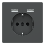 Зарядний пристрій USB + розетка, Merten, Розетка Schuko з 2 USB 2, чорний (ral 7024), Schneider Electric, [MTN2366-6034]