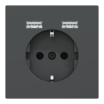 Зарядний пристрій USB + розетка, Merten, Розетка Schuko з 2 USB 2, чорний (ral 7024), Schneider Electric, [MTN2366-6034]