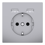 Зарядний пристрій USB + розетка, Merten, Розетка Schuko з 2 USB 2, нержавіюча сталь, Schneider Electric, [MTN2366-6036]