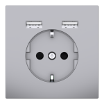 Зарядний пристрій USB + розетка, Merten, Розетка Schuko з 2 USB 2, нержавіюча сталь, Schneider Electric, [MTN2366-6036]