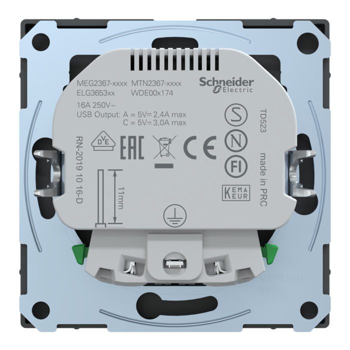 Зарядний пристрій USB + розетка, чорна, 16 А, Merten - Schneider Electric [MTN2367-6034]