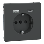 Зарядний пристрій USB + розетка, чорна, 16 А, Merten - Schneider Electric [MTN2367-6034]