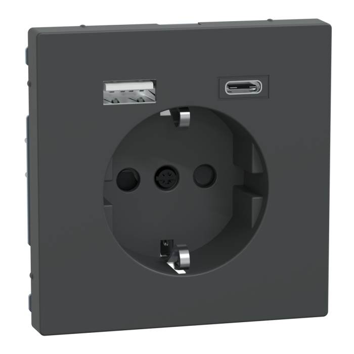 Зарядний пристрій USB + розетка, чорна, 16 А, Merten - Schneider Electric [MTN2367-6034]