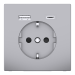 Зарядний пристрій USB + розетка, Merten, D-Life РОЗЕТКА 16 A USB A+C 3 A, нержавіюча сталь, Schneider Electric, [MTN2367-6036]