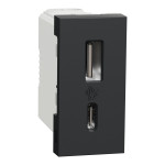 USB розетка, чорна, 1 модуль, Unica New - Schneider Electric [NU301654]