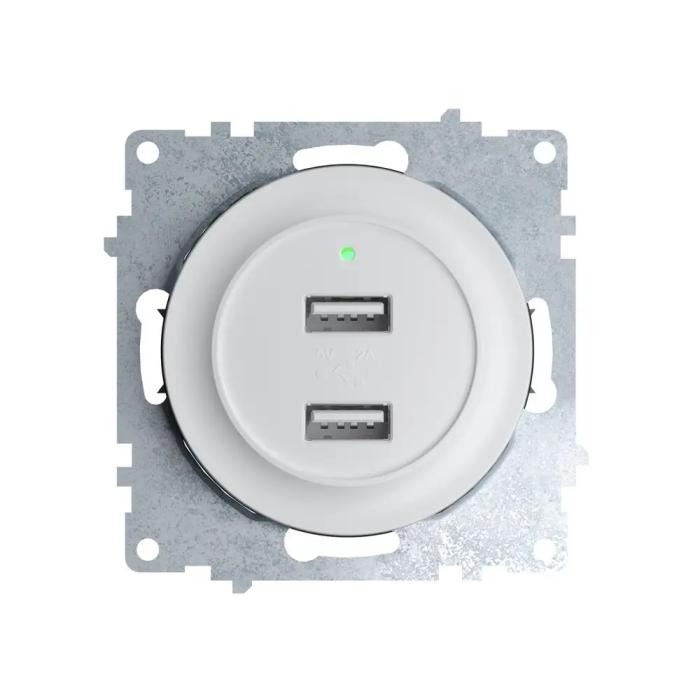 Розетка USB подвійна 5В, 2,1 А, з LED індикатором зарядки, біла ONEKEYELECTRO [OKE100601]