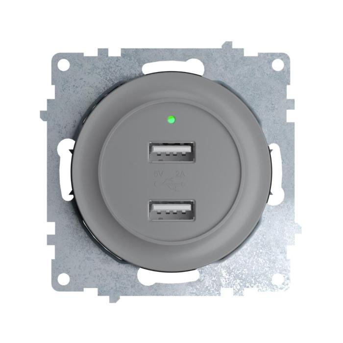 Розетка USB подвійна 5В, 2,1 А, з LED індикатором зарядки, сіра ONEKEYELECTRO [OKE100603]