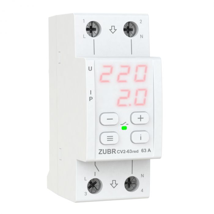 Реле напруги з контролем струму ZUBR CV2-63 red
